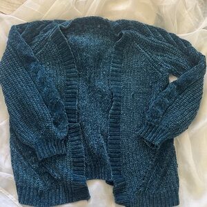 Cozy Teal Open-Front Chunky Knit Chenille Cardigan Sweater - L
